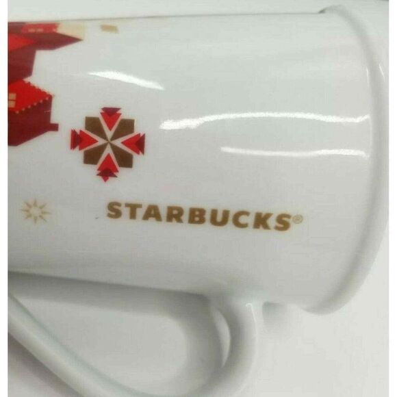 Starbucks Coffee Mug Cup Christmas Holiday 12oz Red Gold House Scene Xmas Winter - Picture 4 of 6